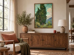Photo 8: framed above a walnut sideboard with an olive tree