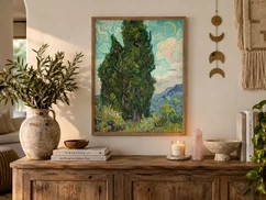 Photo 15: framed above a wooden sideboard with vases
